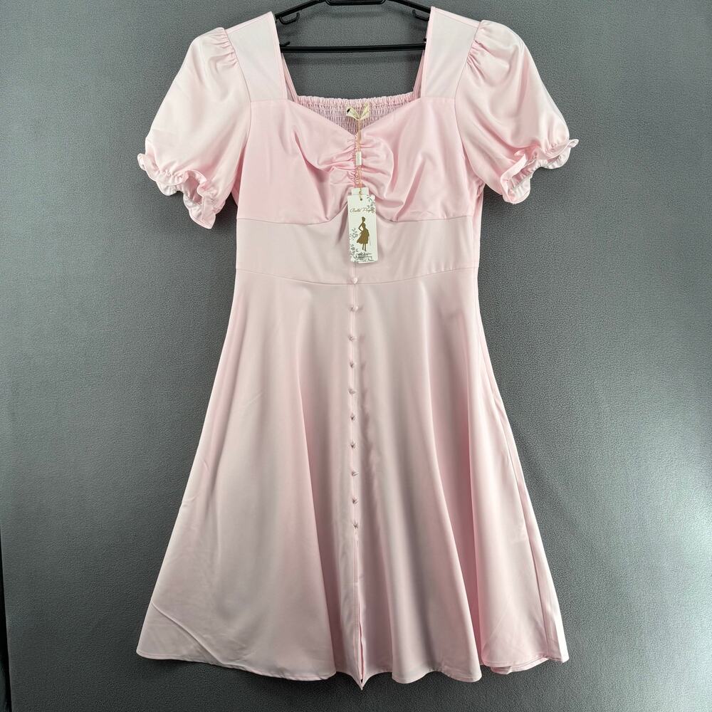 Belle Poque Summer Puff Short Sleeve Milkmaid Retro 1950s Dress Womens L Pink‎